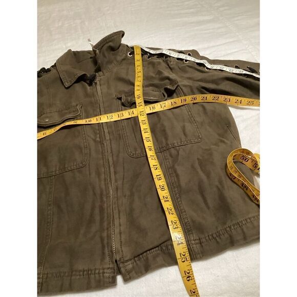 Free People Green Faye Military Over Sized Lace Up Sleeves Jacket M - Picture 3 of 7